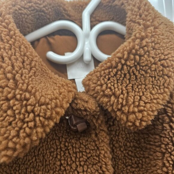 H&M Women's Teddy Sherpa Jacket Button Front Size 10 Brown Polyester - Picture 6 of 13